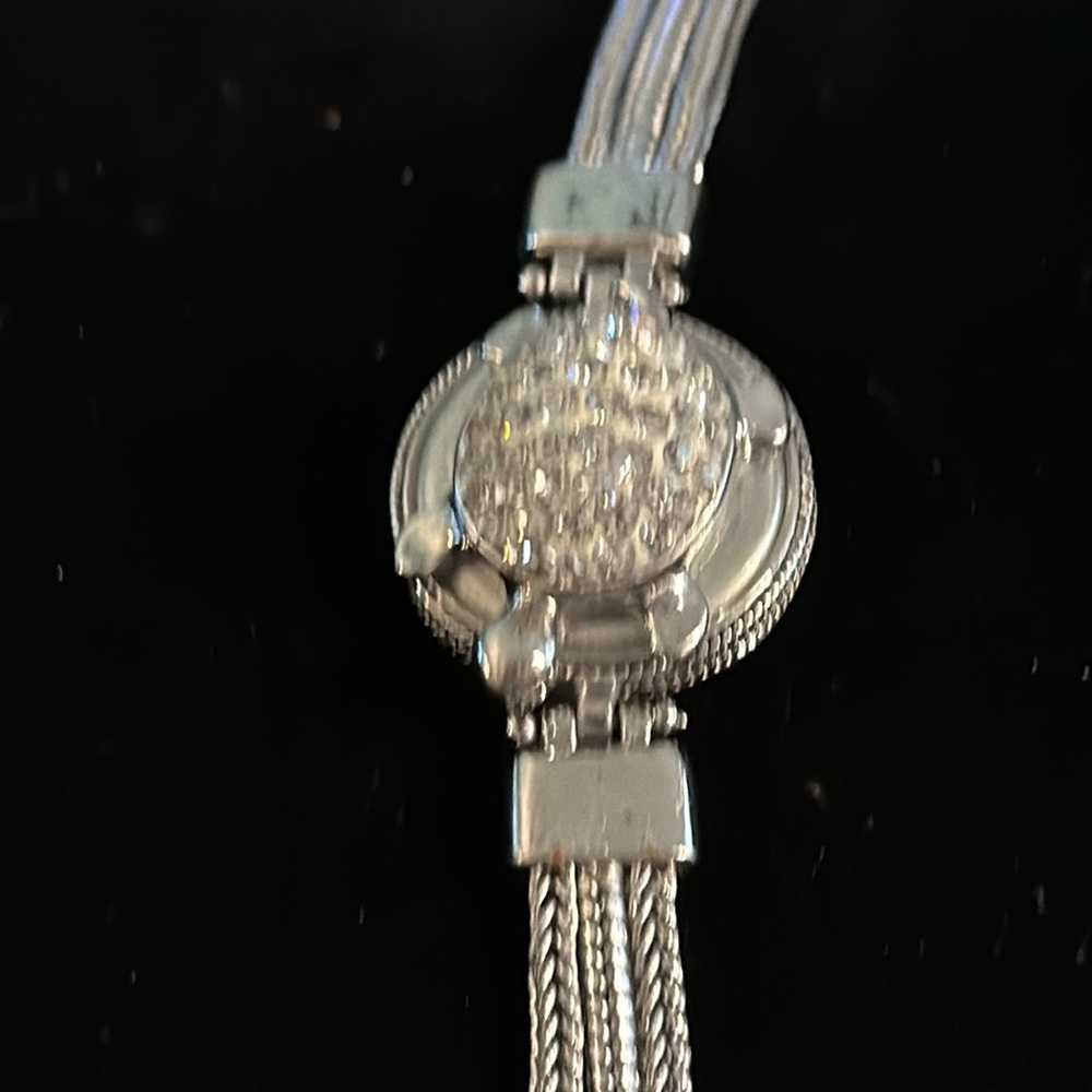 Crystal Silver Tone Turtle Toggle Adjustable Brac… - image 1